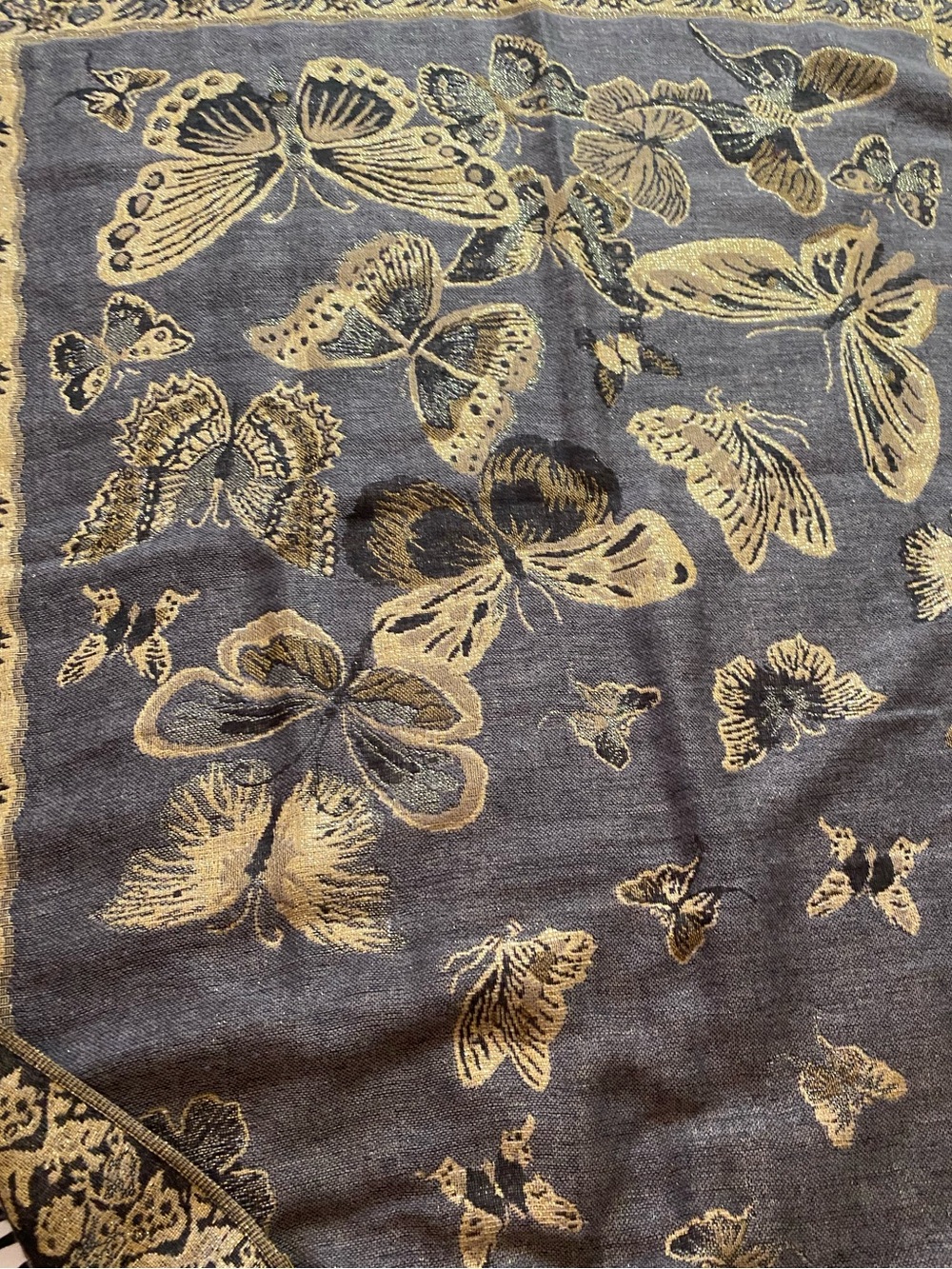 Sparkling Butterfly Black Gold Gray Reversible Beautiful Scarf